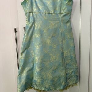 Vintage Y2K Lime & Light Blue Jacquard Mini Dress - European Size 46 / U.S. 16